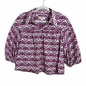 Maeve Bubble Sleeve Cropped Button Up Blouse Size Large